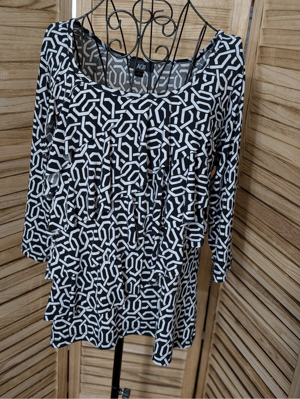 AGB Womens Black White Short Sleeve Top Size Large